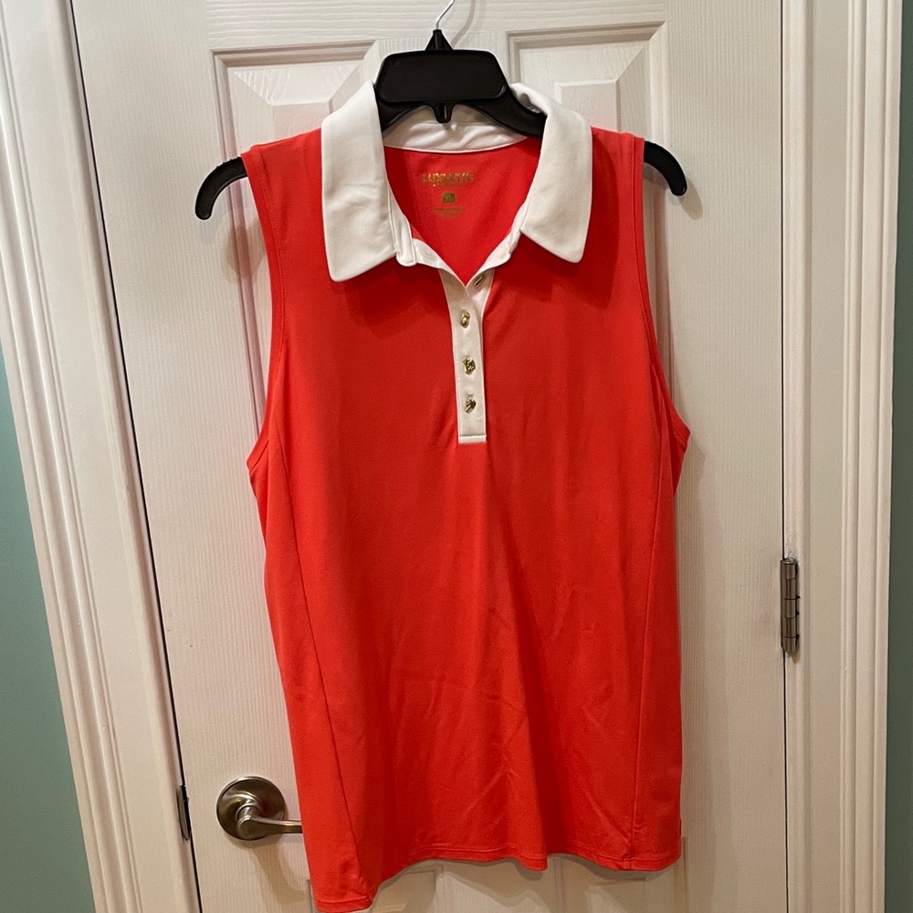 Lilly Pulitzer Coral Sleeveless Blouse with White Collar